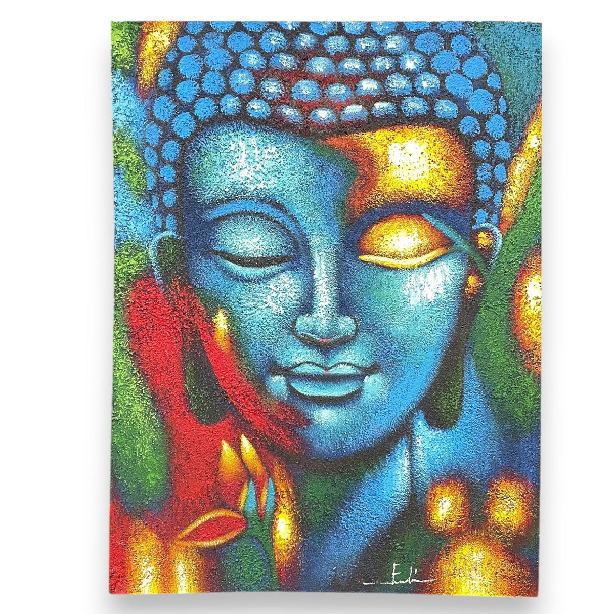Buddha Painting - Blue & Gold Flower 75x55cm - SHAMTAM.COM