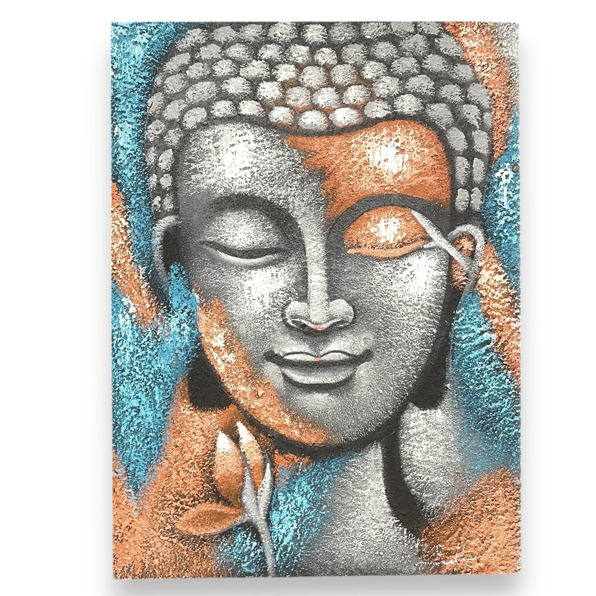 Buddha Painting - Silver & Rose Gold Flower 75x55cm - SHAMTAM.COM