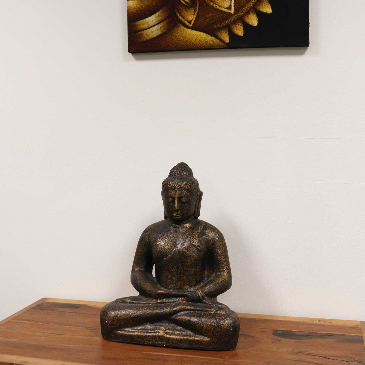 Medium Buddha Statue in Classic Antique Gold Finish - 0.5m Tall - SHAMTAM.COM