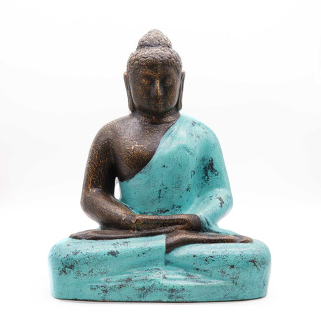 Medium Buddha Statue in Classic Turquoise & Stone Finish - 0.5m Tall - SHAMTAM.COM