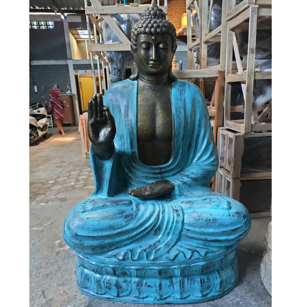 Exquisite 2m Turquoise & Stone Buddha Statue in Teaching Pose - Antique Finish with Intricate Detailing - SHAMTAM.COM