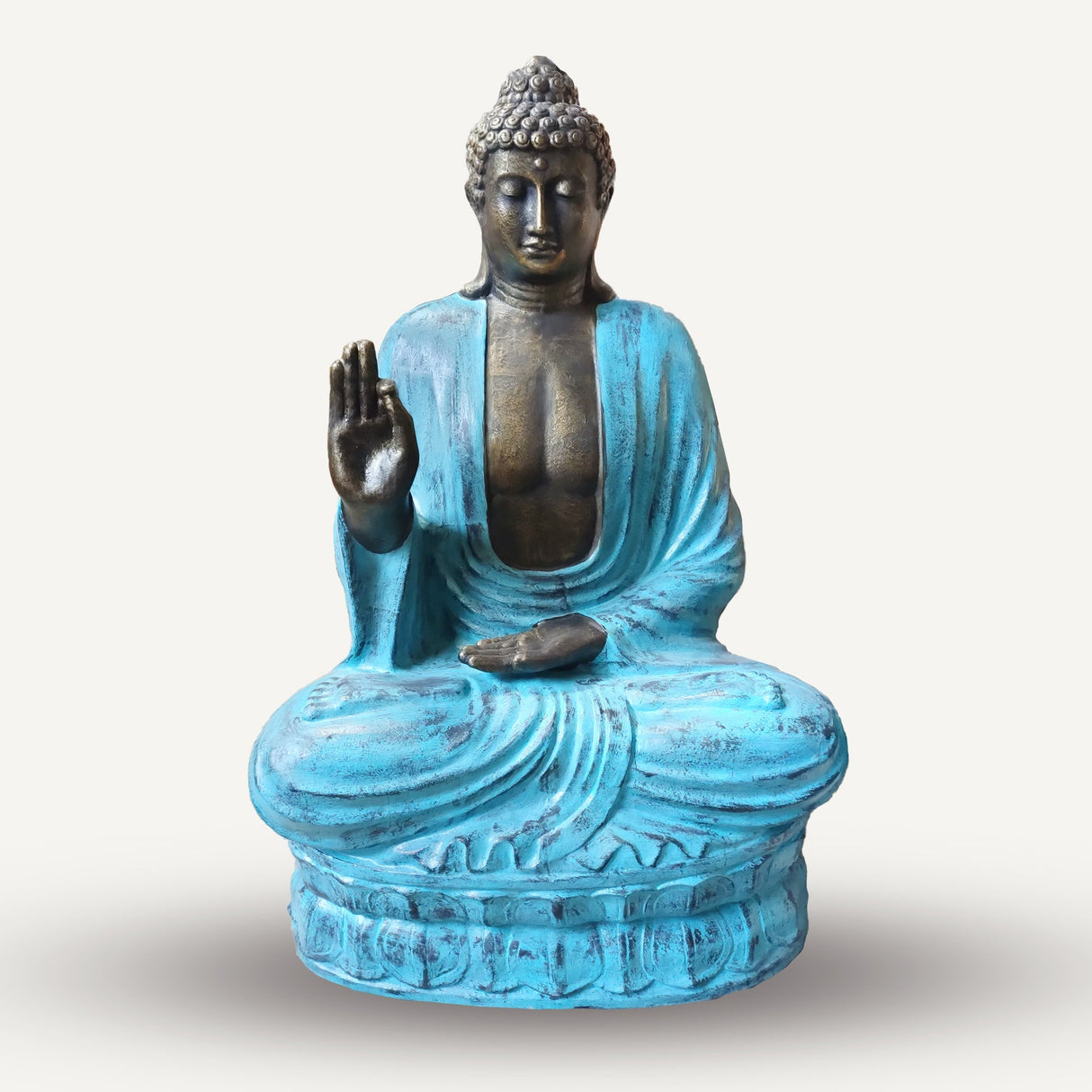 Exquisite 2m Turquoise & Stone Buddha Statue in Teaching Pose - Antique Finish with Intricate Detailing - SHAMTAM.COM