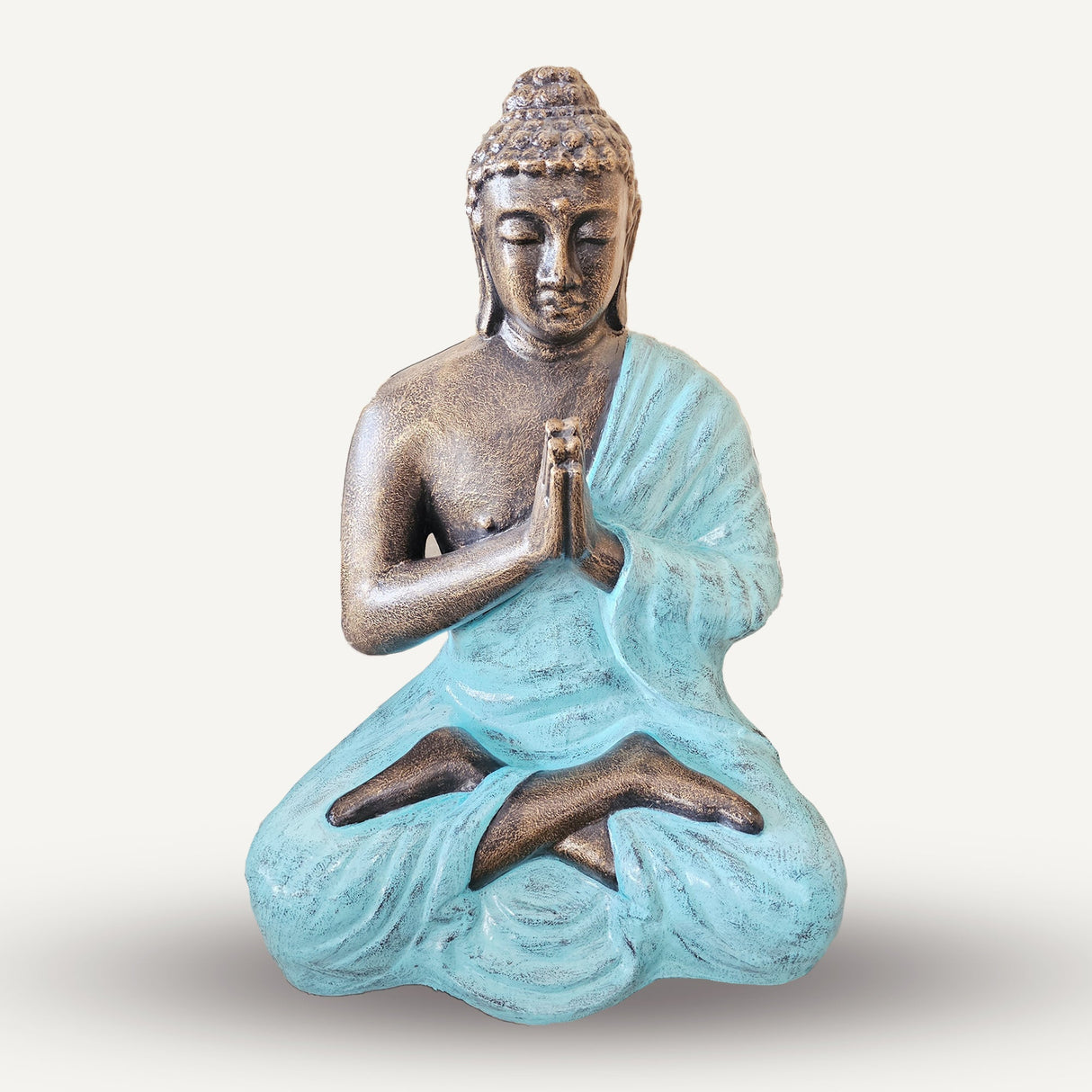 1.2m Tall Turquoise & Gold Praying Buddha Statue - Meditative Bronze Finish for Home Decor - SHAMTAM.COM