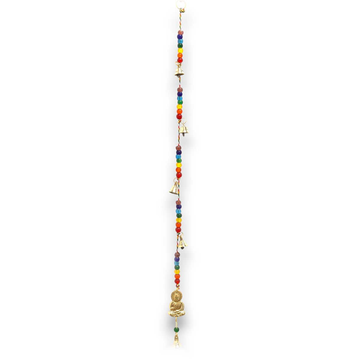 Brass Buddha Chakra Wind Chime with Soothing Bells and Colorful Beads - Handcrafted Indian Decor for Home and Garden - SHAMTAM.COM