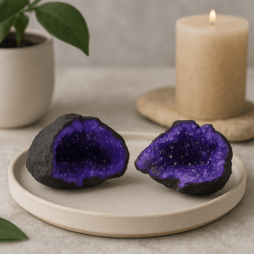 Calcite Geode Painted Turquoise or Purple Crystal - SHAMTAM.COM