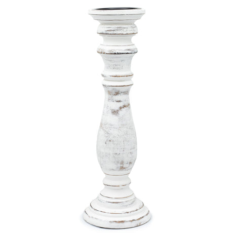 Tall Distressed Whitewash Mango Wood Candle Stand - Classic Vintage Home Decor 37x10cm - SHAMTAM.COM
