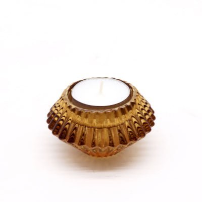 Flower Flip Dinner Candle / Tealight Holder - Antique Amber (2 pcs) - SHAMTAM.COM