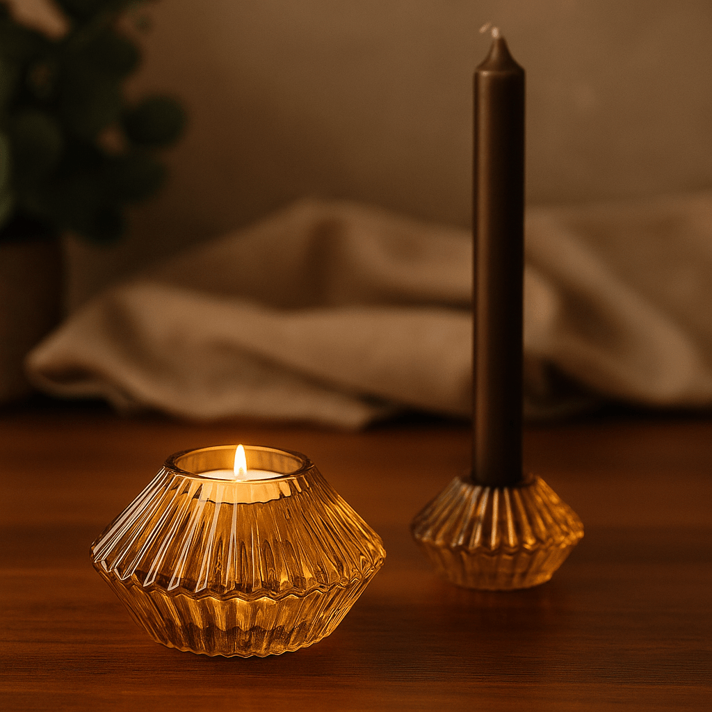 Candle Holders Taper Tealight Set of 2 Amber - SHAMTAM.COM