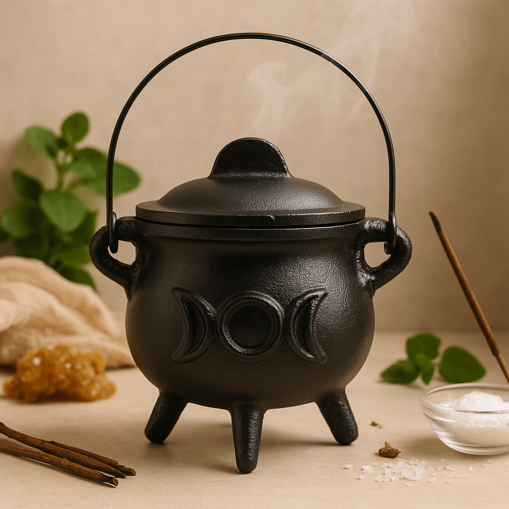 Cast Iron Cauldron Triple Moon 12x15cm - SHAMTAM.COM