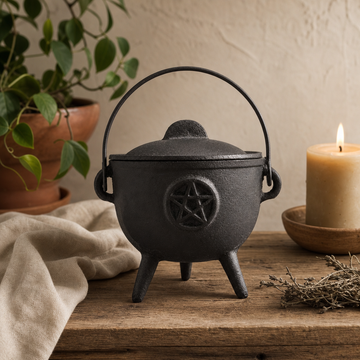 Cast Iron Cauldron with Pentagon 11 × 13 cm — styled in a warm, naturally lit interior