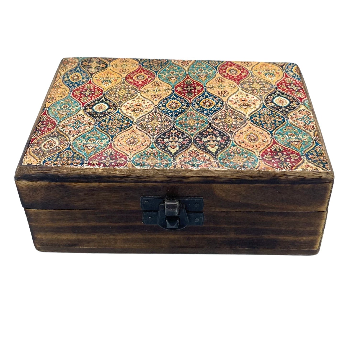 Medium Ceramic Glazed Wood Box - 15x10x6cm - Trad - Pattern - SHAMTAM.COM
