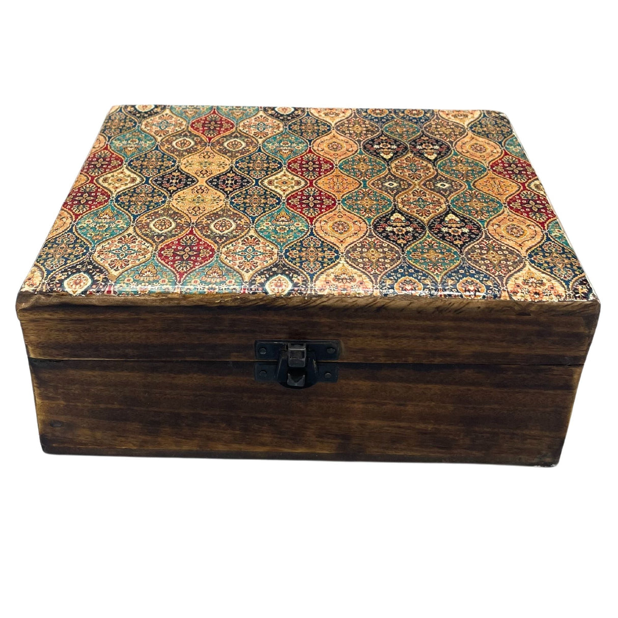 Large Ceramic Glazed Wood Box - 20x15x7.5cm - Trad - Pattern - SHAMTAM.COM