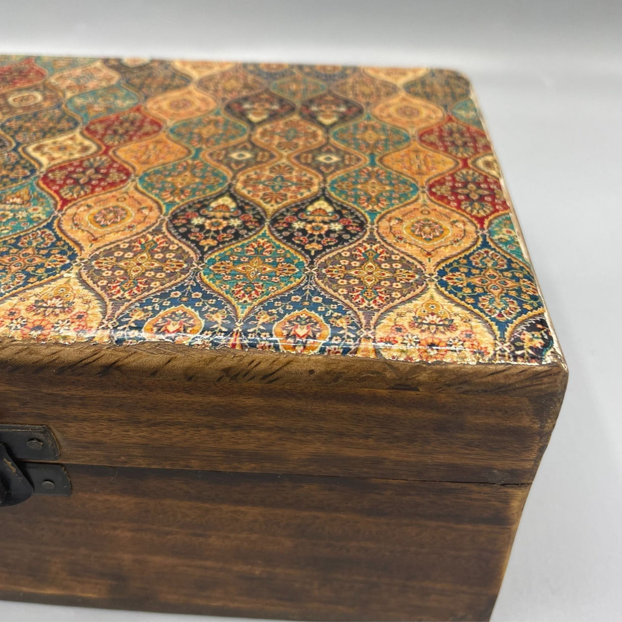 Large Ceramic Glazed Wood Box - 20x15x7.5cm - Trad - Pattern - SHAMTAM.COM