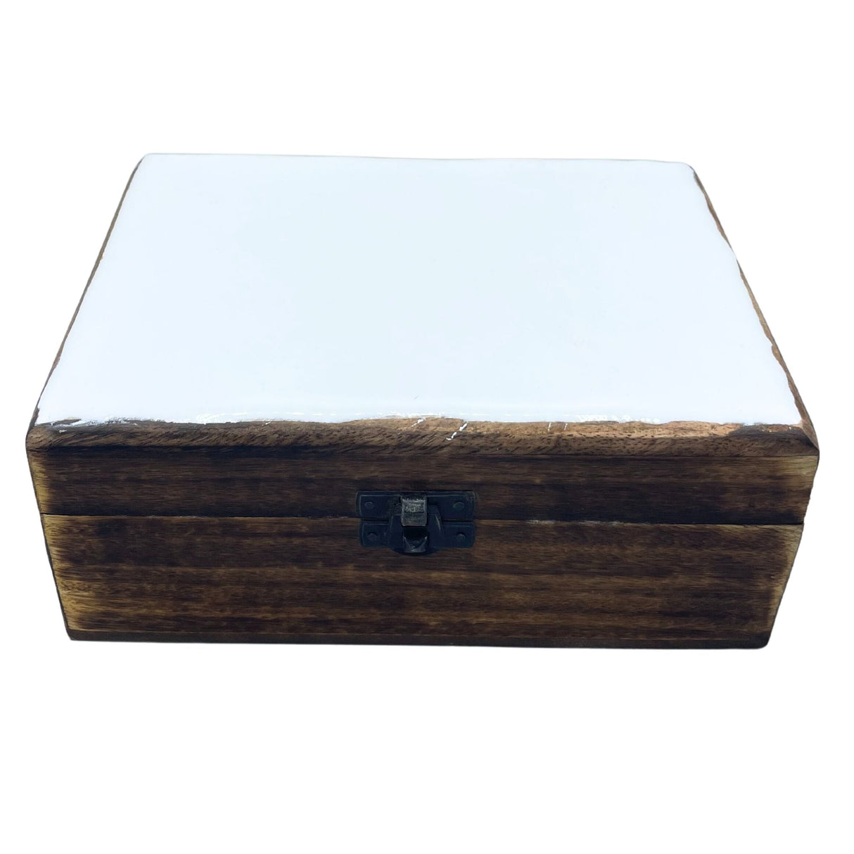 Large Ceramic Glazed Wood Box - 20x15x7.5cm - White - SHAMTAM.COM