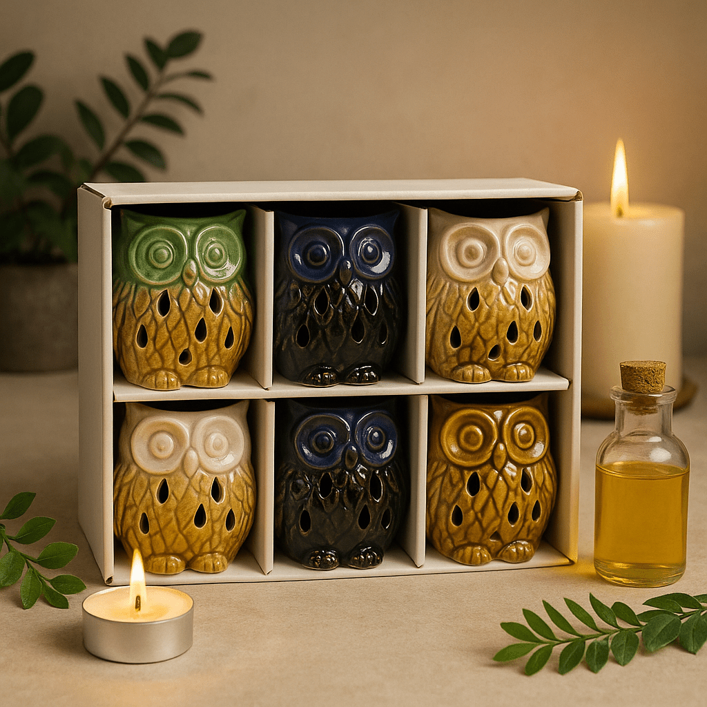 Ceramic Oil Burner, Rustic Terracotta Owl Assorted - SHAMTAM.COM