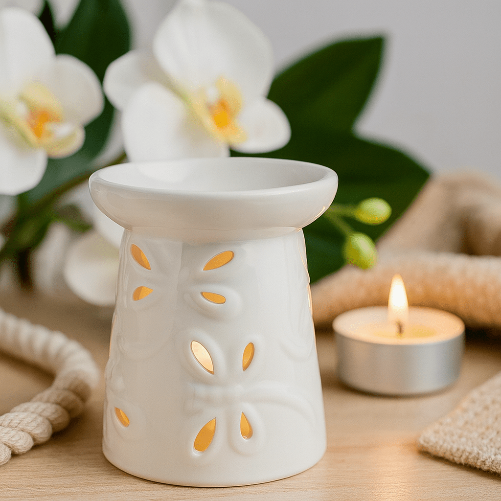 Ceramic Oil Burner White Dragonfly Design - SHAMTAM.COM