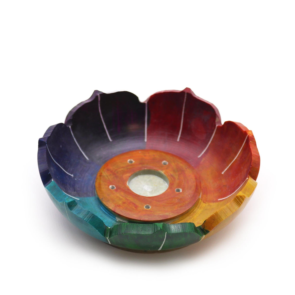 Vibrant Chakra Colors Soapstone Lotus Flower Incense Burner for Meditation & Spiritual Growth - SHAMTAM.COM