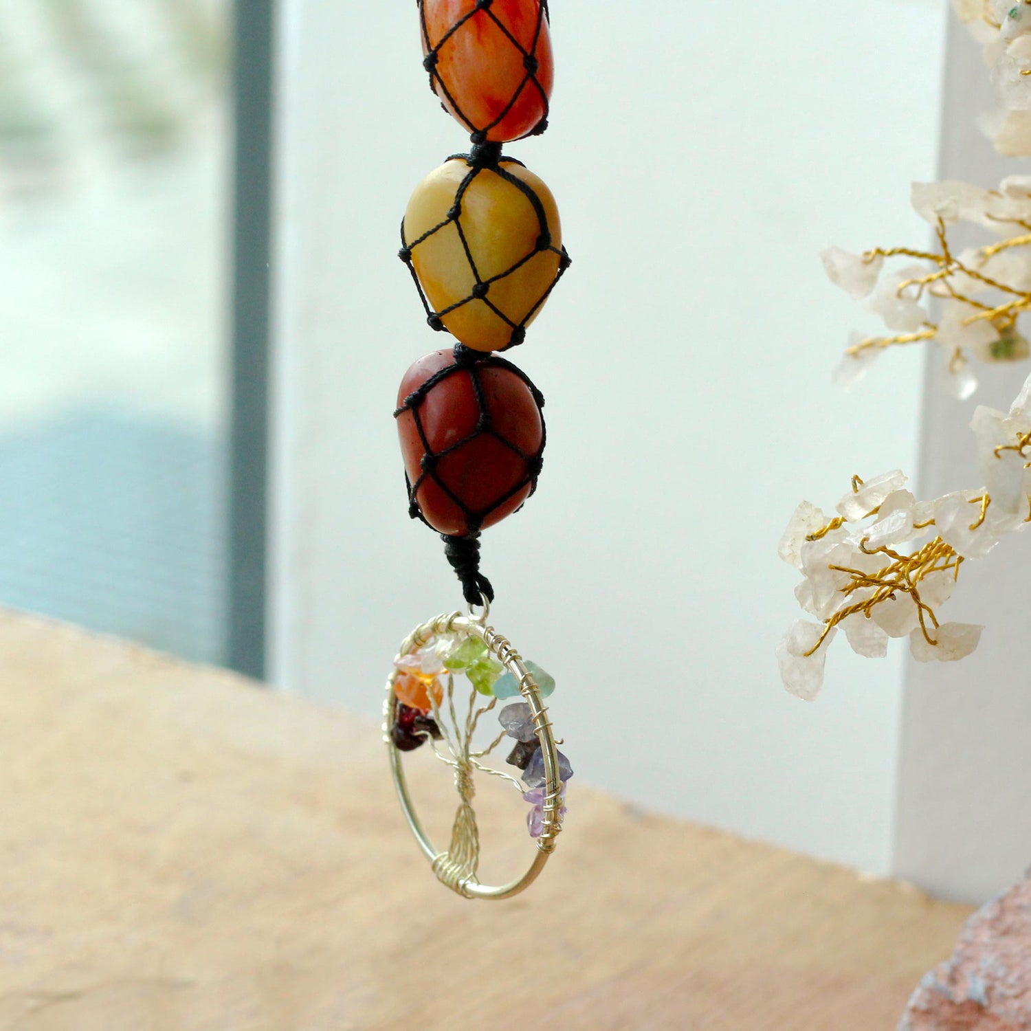 Handcrafted Tree of Life Chakra Pendant Necklace with Seven Healing Stones for Balance and Spiritual Growth - SHAMTAM.COM