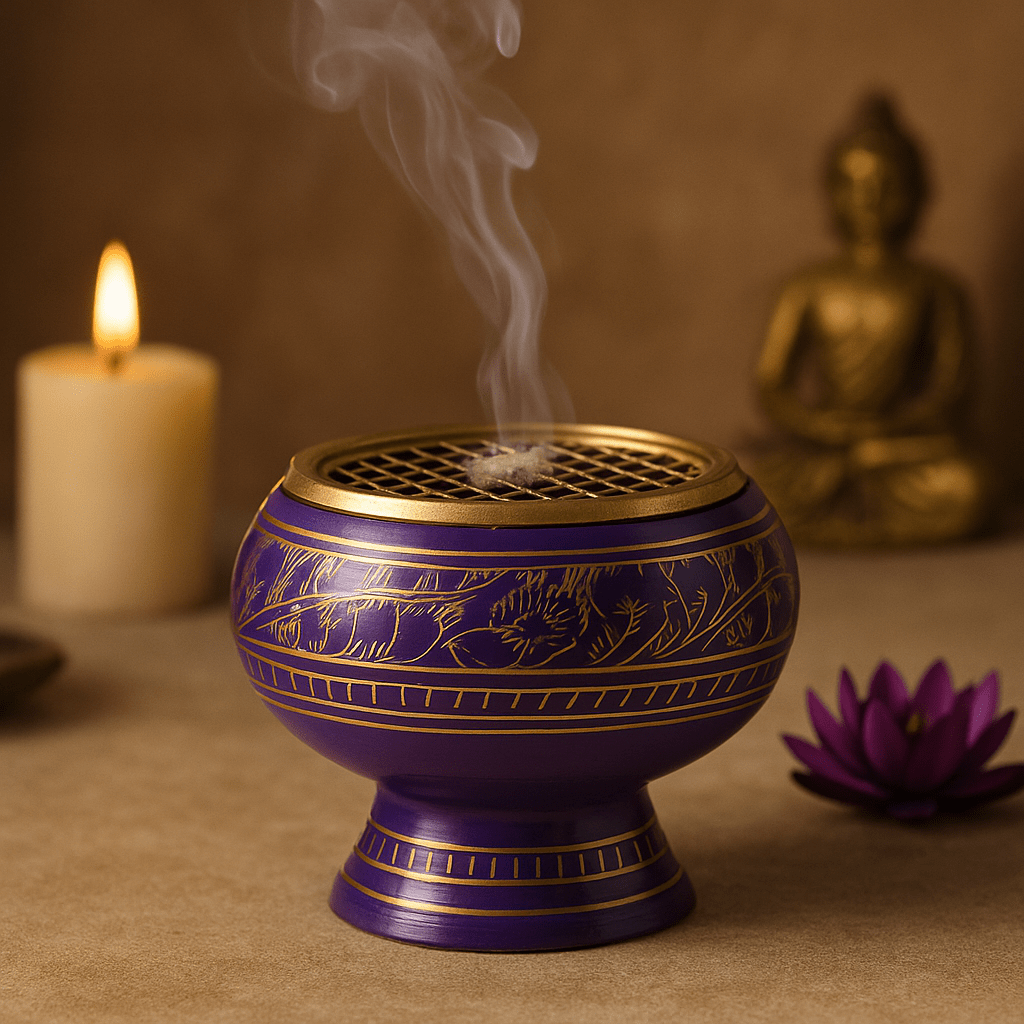 Charcoal Resin Incense Burner Jar, Crown Chakra - SHAMTAM.COM