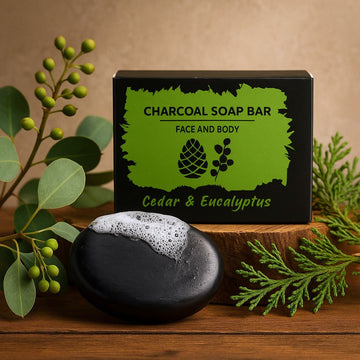 Charcoal Soap Bar, Eucalyptus and Cedarwood 85g - SHAMTAM.COM