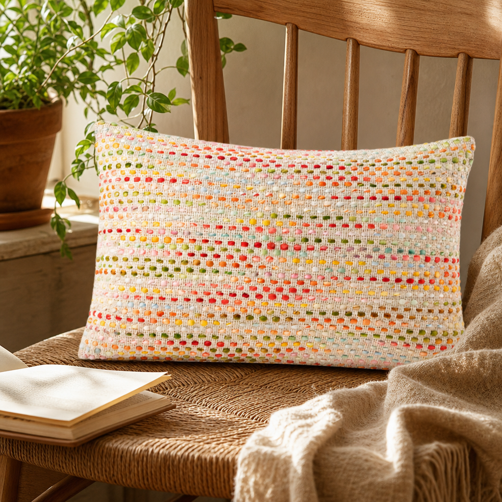 Classic Cushion Cover - Hidden Rainbow - 30 × 50 cm - Lumber Style — styled in a warm, naturally lit interior