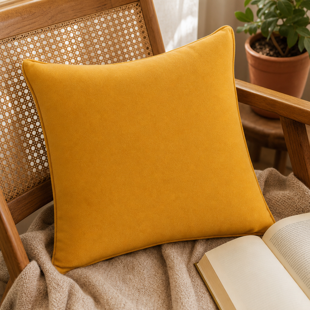 Classic Cushion Cover - Marigold Loom - 60 × 60 cm - Jumbo Style — styled in a warm, naturally lit interior