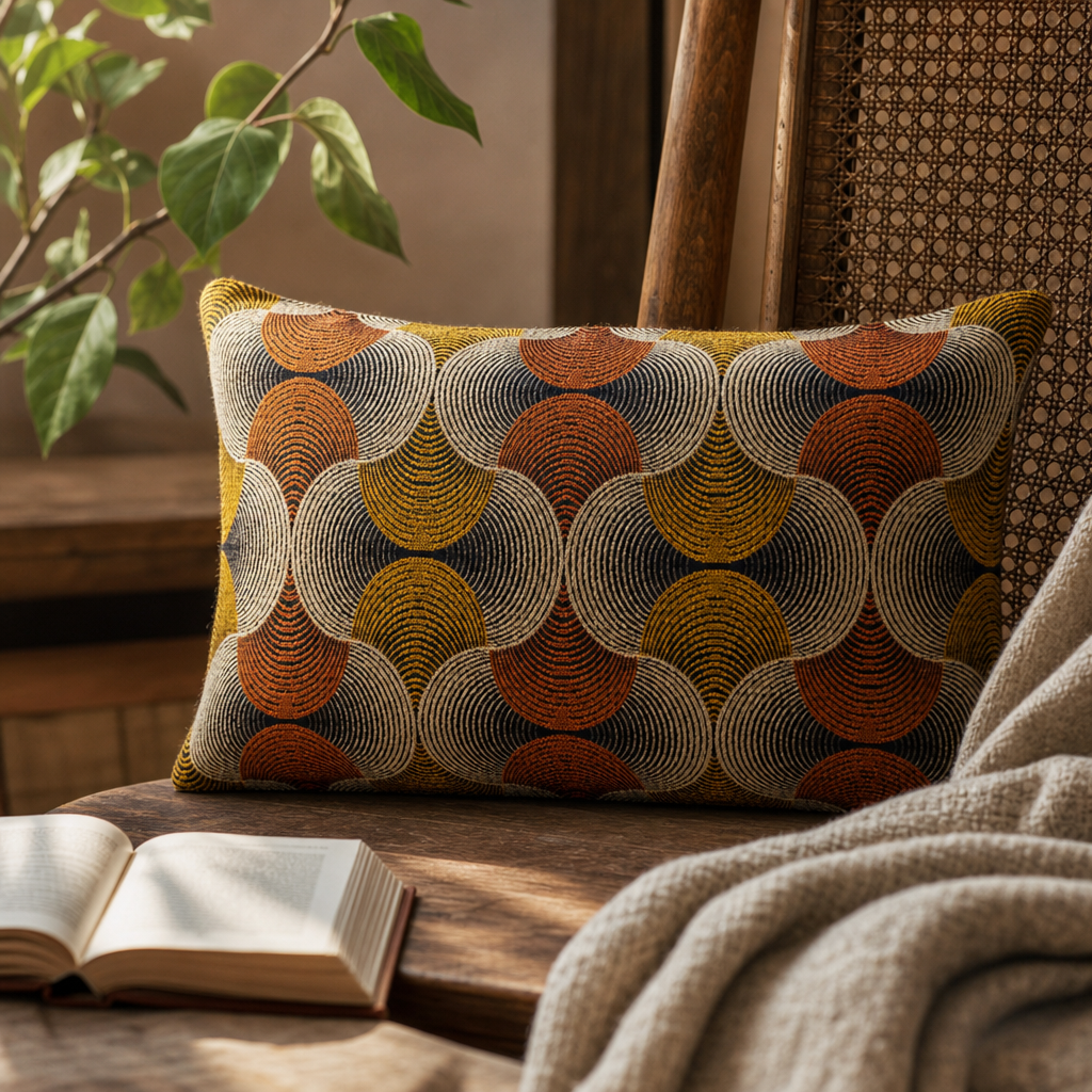 Classic Cushion Cover - Urban Swirl- 30 × 50 cm - Lumber Style — styled in a warm, naturally lit interior