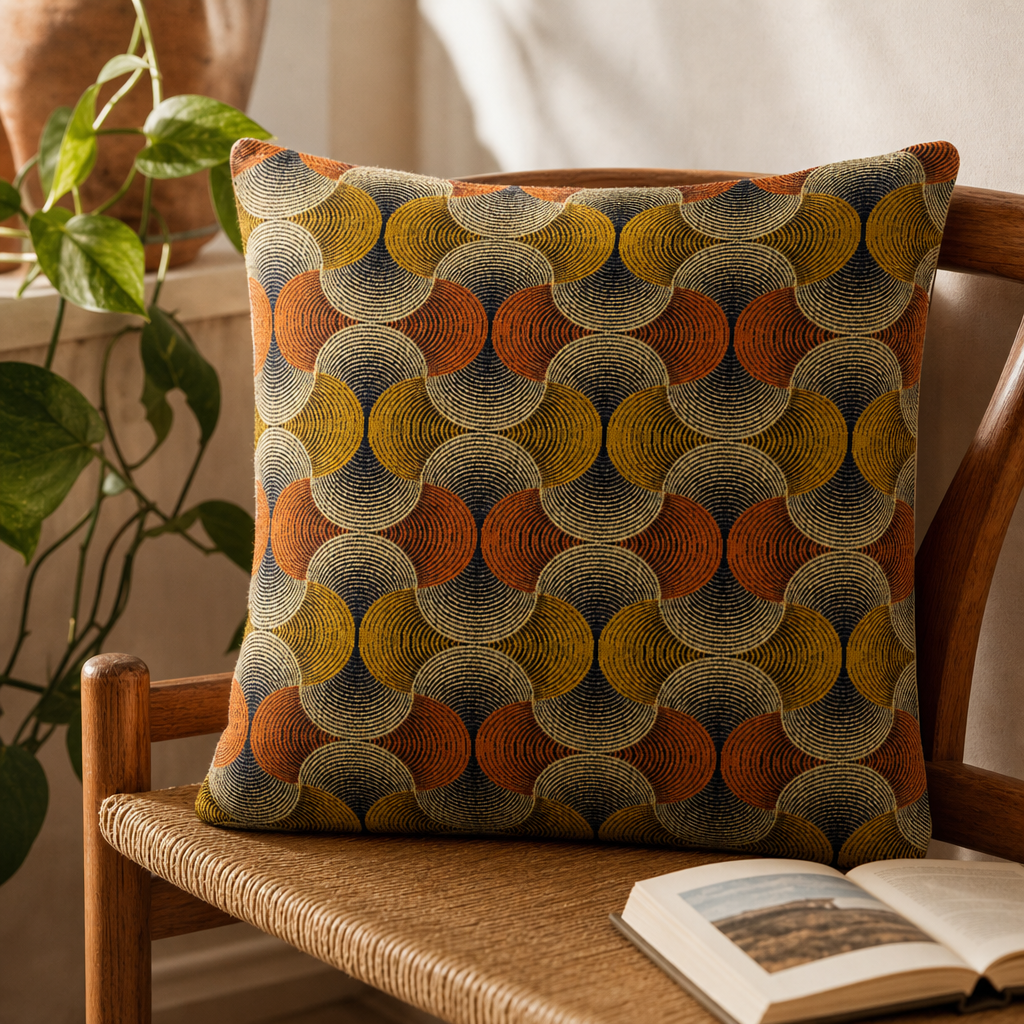 Classic Cushion Cover - Urban Swirl - 60 × 60 cm - Jumbo Style — styled in a warm, naturally lit interior