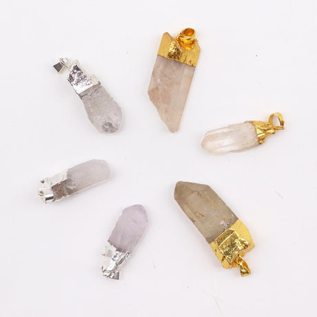 Gemstone Clear Quartz Gold & Silver Plated Pendants (6 assorted) (6 pcs) - SHAMTAM.COM