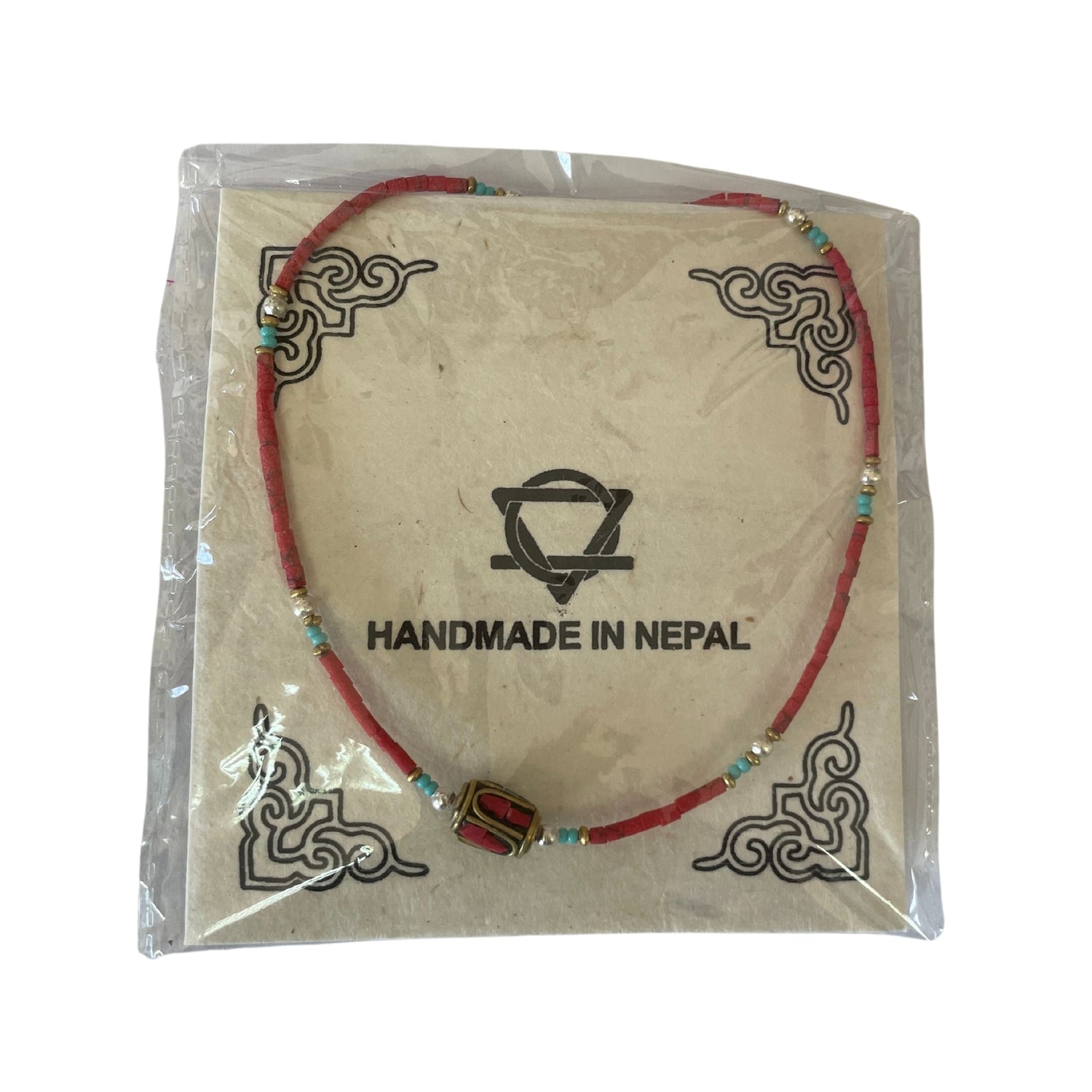 Handcrafted Nepalese Coral and Turquoise Tribal Bead Necklace with Adjustable Chain - SHAMTAM.COM