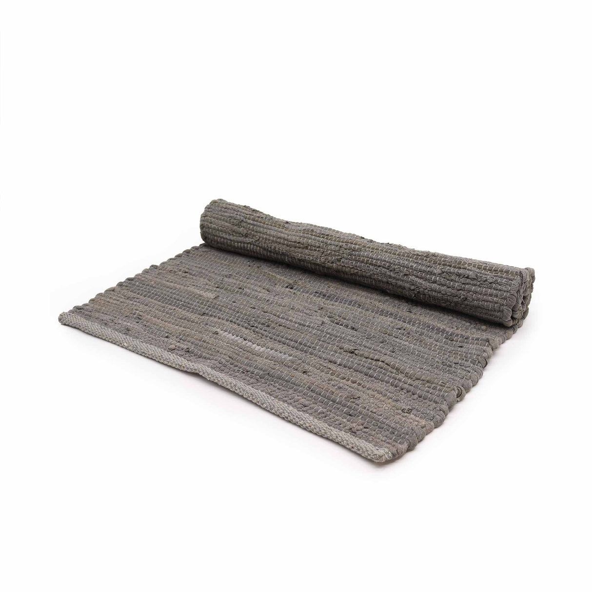 Handcrafted Charcoal Gray Indian Handloom Cotton Rug - Rustic Woven Design - SHAMTAM.COM