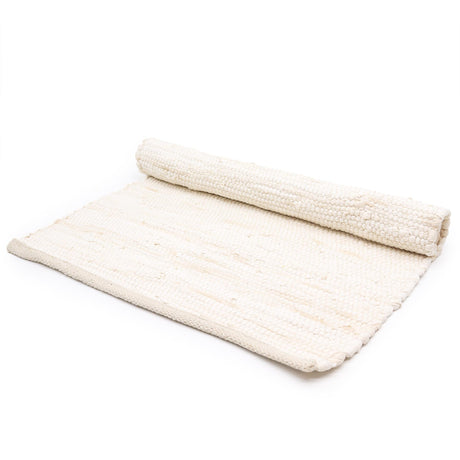 Elegant Cream Handloom Cotton Rug - Large Natural Fiber Textured Floor Mat for Minimalist Interiors - SHAMTAM.COM