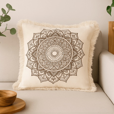 Cotton Cushion Cover Lotus Mandala 60x60 cm Bronze - SHAMTAM.COM