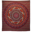 Vibrant Mandala Double Cotton Bedspread & Wall Hanging - Orange/Blue Tapestry with Intricate Geometric and Floral Design - SHAMTAM.COM