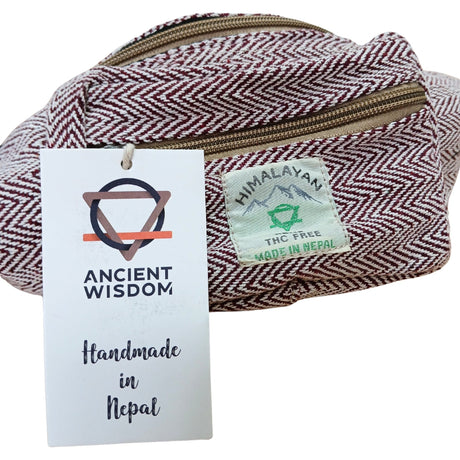 Handmade Cotton Hemp Fanny Pack with Herringbone Pattern - Wine Red, THC Free, by Ancient Wisdom, Made in Nepal - SHAMTAM.COM
