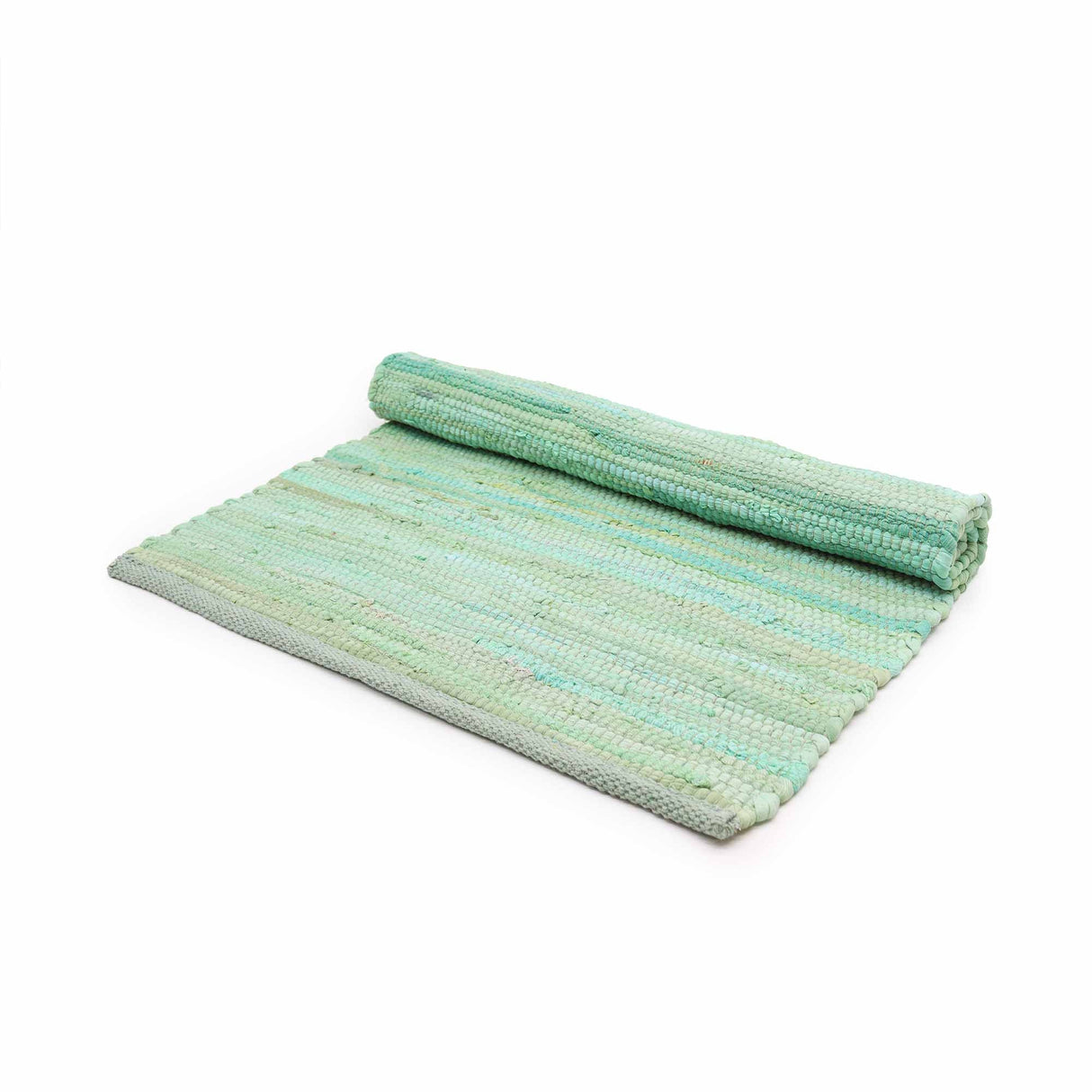 Handcrafted Aqua Green Indian Handloom Cotton Rug - Textured Pastel Woven Floor Decor - SHAMTAM.COM