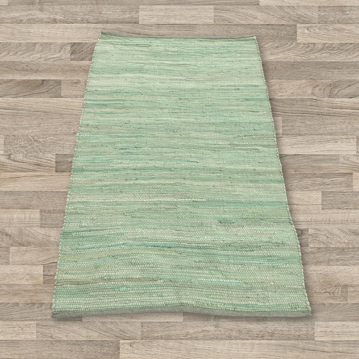 Handcrafted Aqua Green Indian Handloom Cotton Rug - Textured Pastel Woven Floor Decor - SHAMTAM.COM