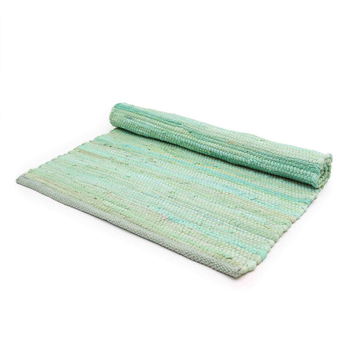 Handcrafted Aqua Green Indian Handloom Cotton Rug - Medium Size, Textured Woven Floor Decor - SHAMTAM.COM