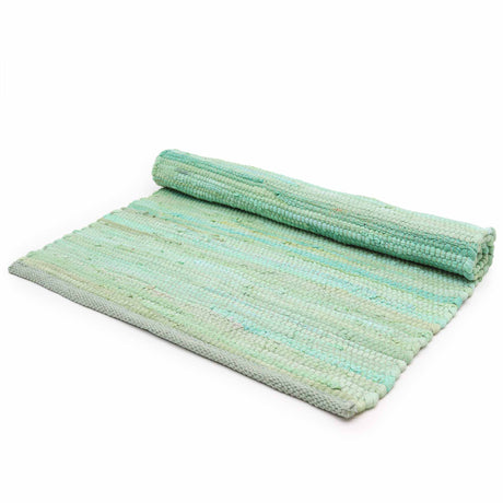 Handcrafted Aqua Green Indian Handloom Cotton Rug - Rustic Woven Design - SHAMTAM.COM