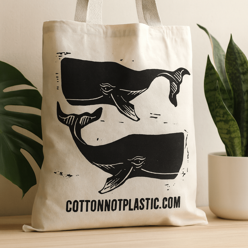 Cotton Tote Bag Whales Natural 38x42cm 6oz - SHAMTAM.COM