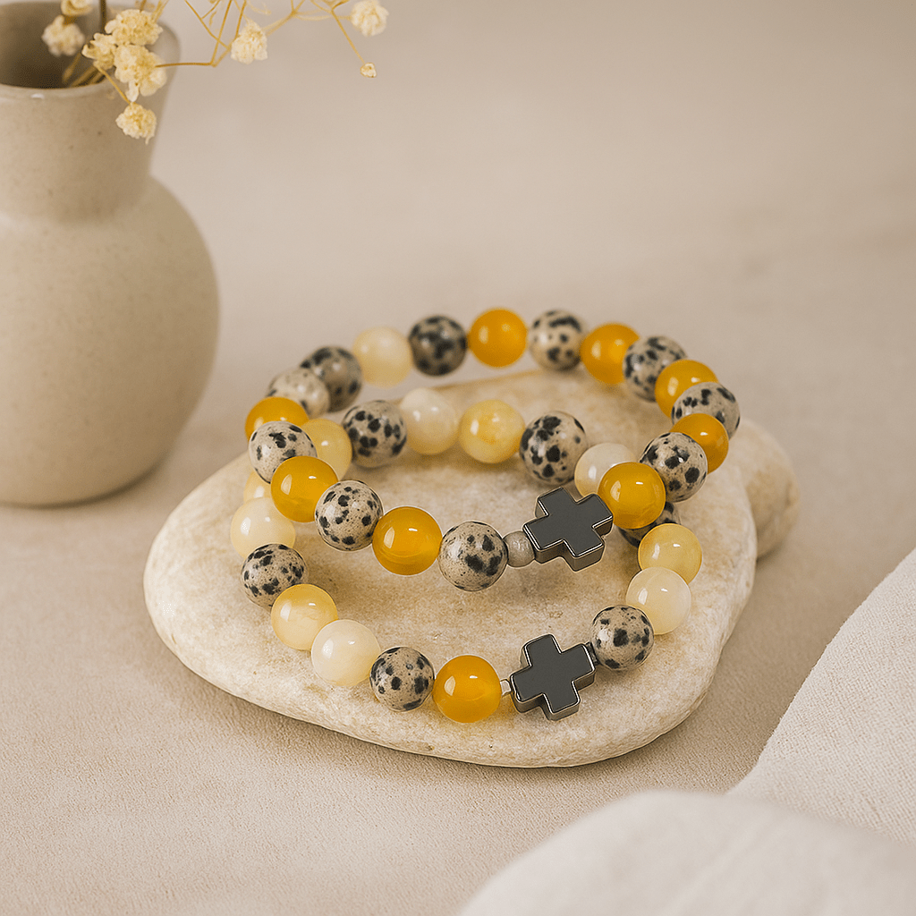 Couple Bracelets 2 - Pack Dalmatian Jasper Yellow Agate - SHAMTAM.COM