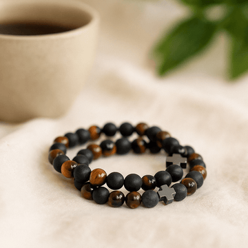 Couple Bracelets 2 Pack Tiger Eye Black Stone - SHAMTAM.COM