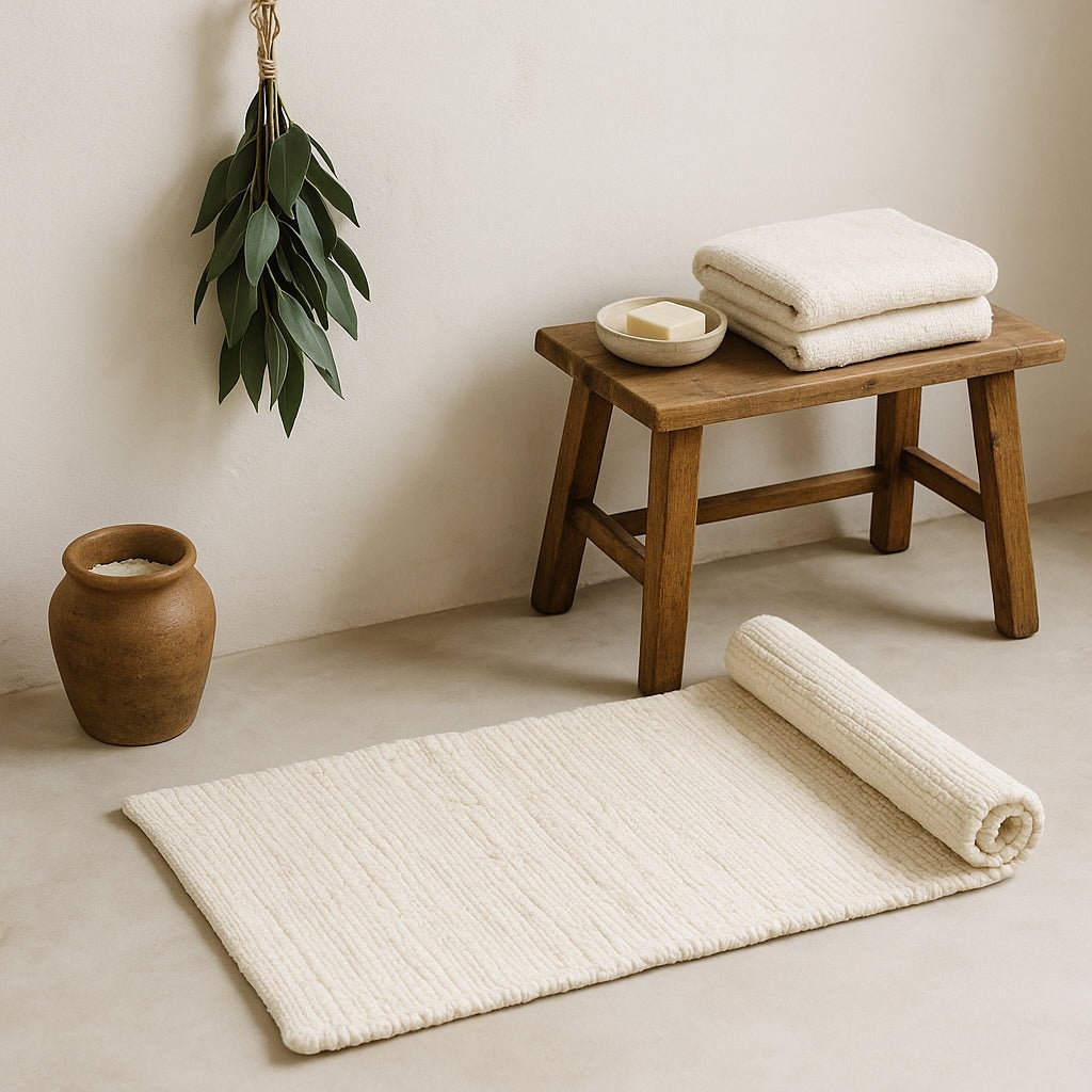 Elegant Cream Handloom Cotton Rug - Medium Size, Minimalist Design for Versatile Interiors - SHAMTAM.COM