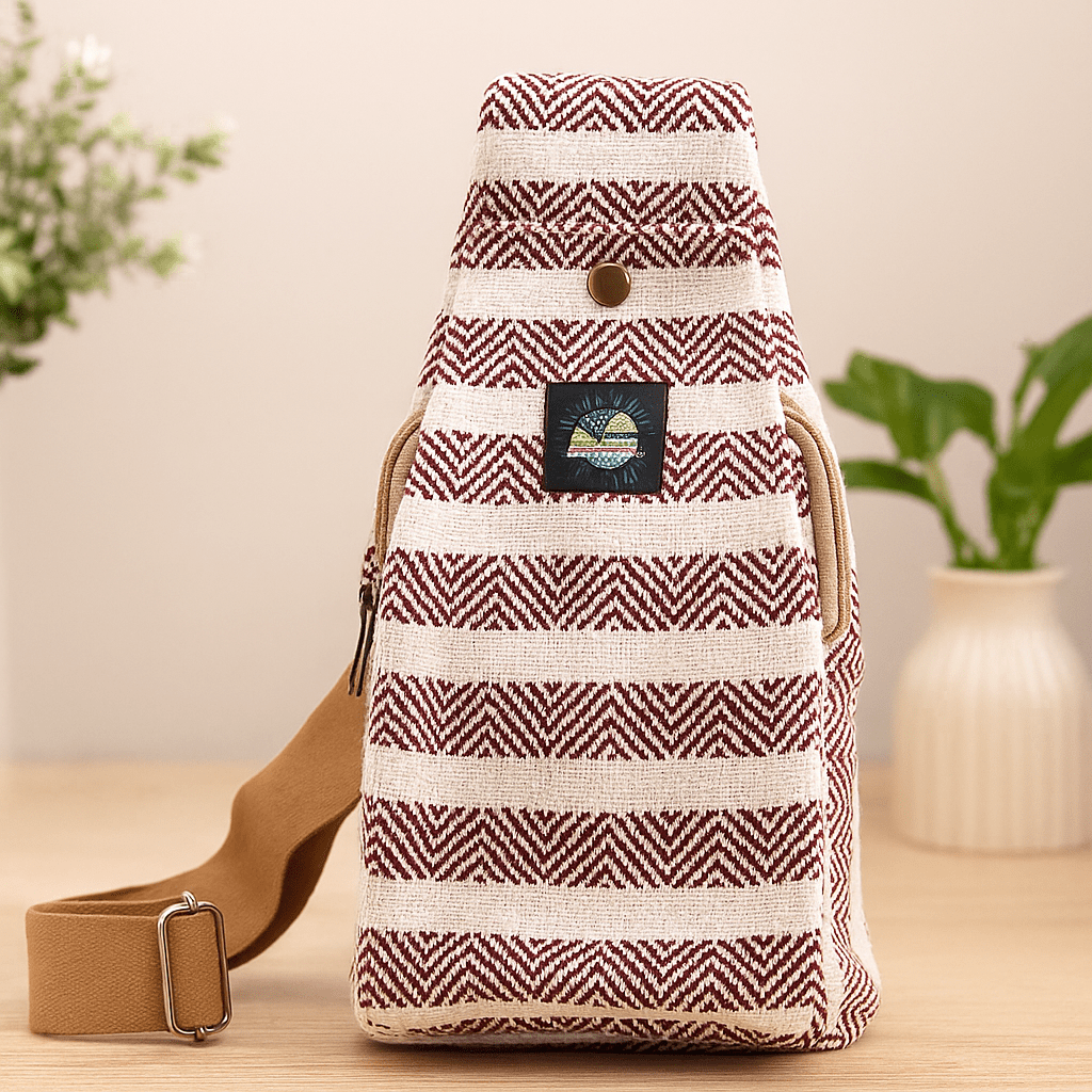 Crossbody Bag Natural Cotton Burgundy and White - SHAMTAM.COM