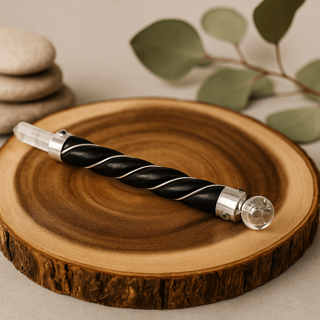 Crystal Healing Wand, Twisted Silver Rock Quartz Sphere - SHAMTAM.COM
