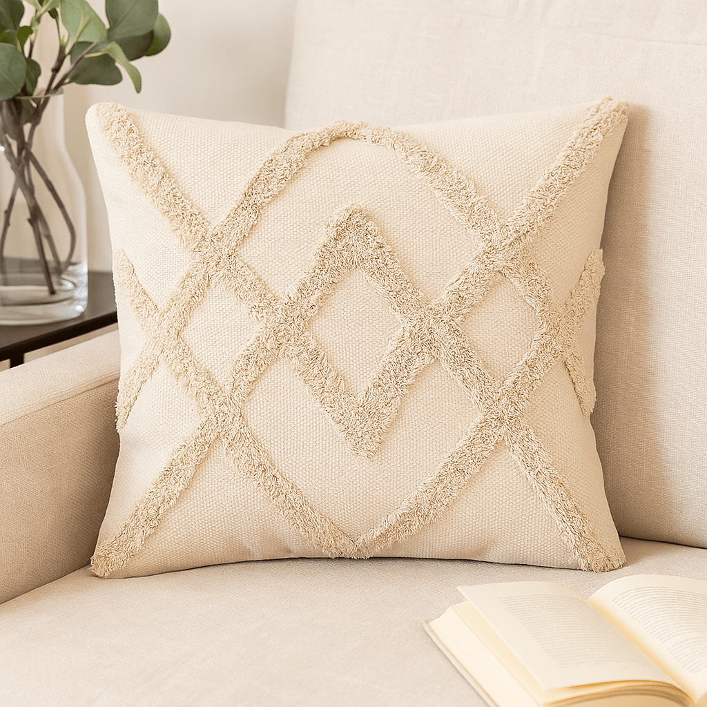 Cushion Cover 45x45cm Cotton Cream Criss Cross - SHAMTAM.COM