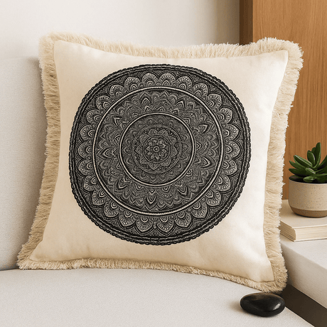 Cushion Cover Mandala 45x45cm Black Cotton - SHAMTAM.COM