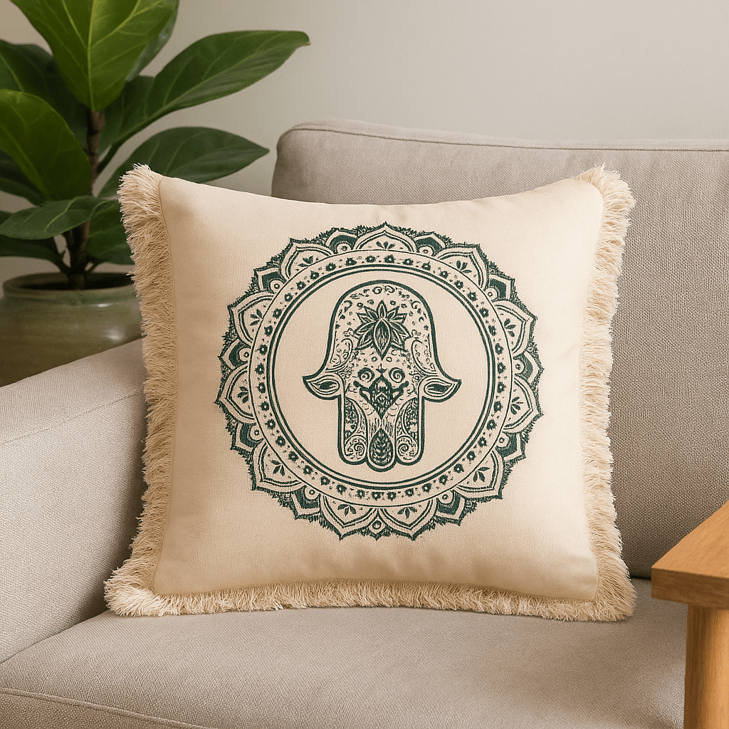 Cushion Green Hamsa Mandala 45x45 cm - SHAMTAM.COM