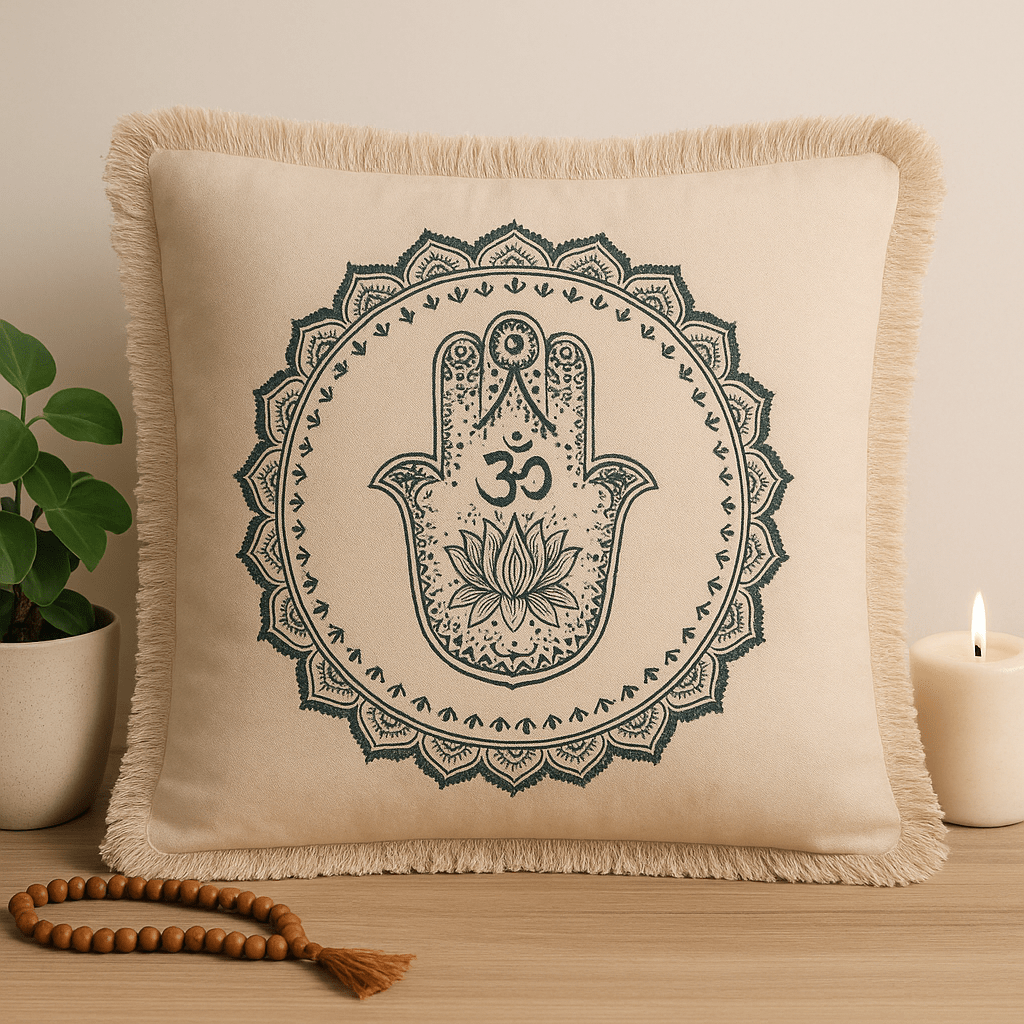 Cushion Hamsa Mandala 45x45cm Green - SHAMTAM.COM