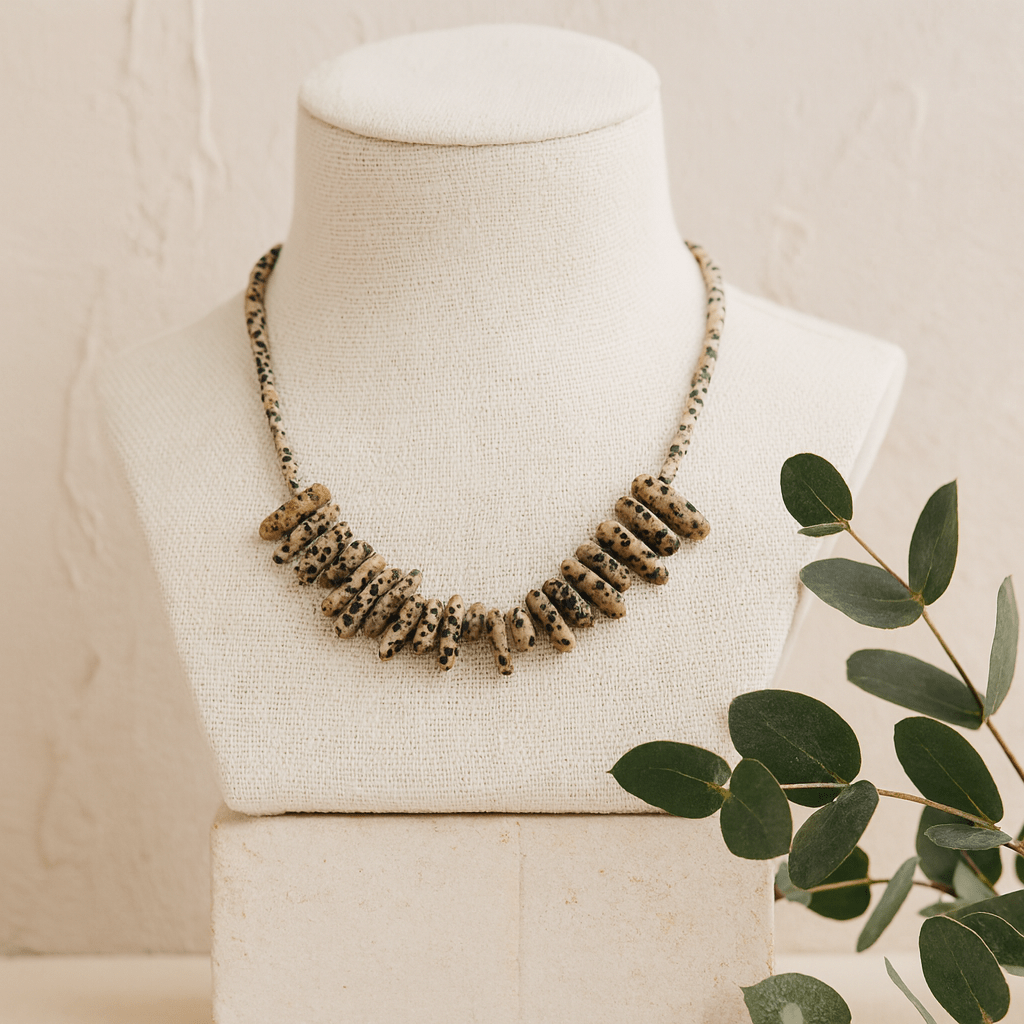 Dalmatian Stone Gemstone Necklace Longstone Gem - SHAMTAM.COM